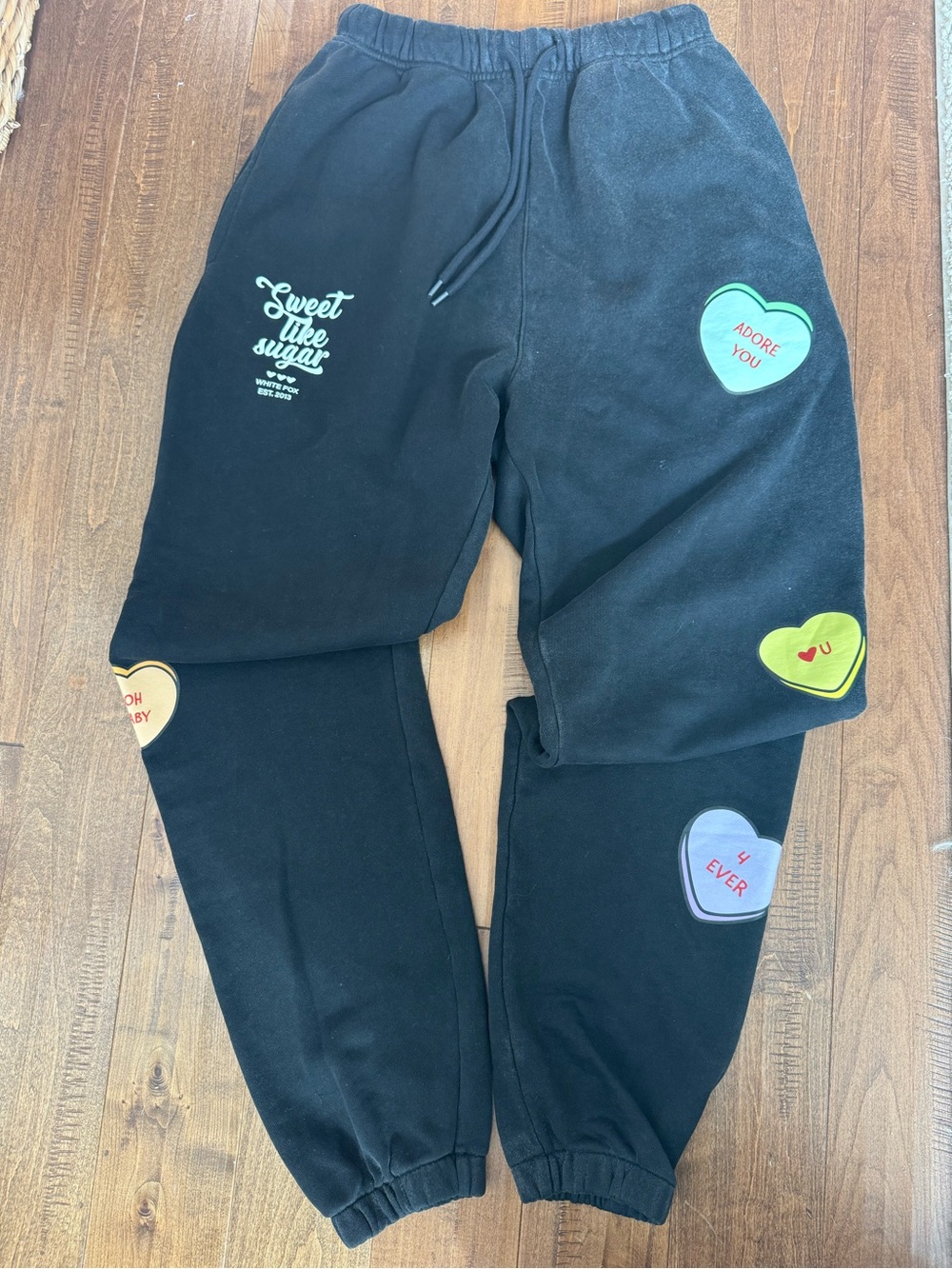 White Fox Boutique Sweet Like Sugar Sweatpants Women’s Small Black Candy Heart